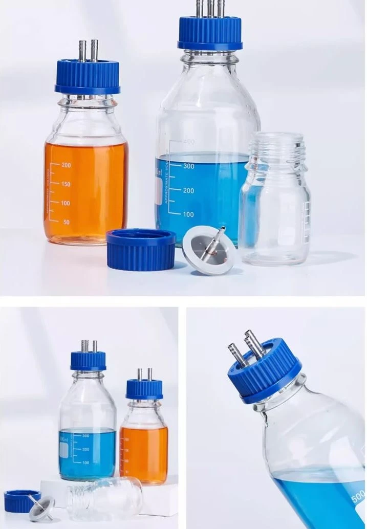 Laboratory Glassware Stainless Steel Blue Screw Cap Glass Reagent Bottle